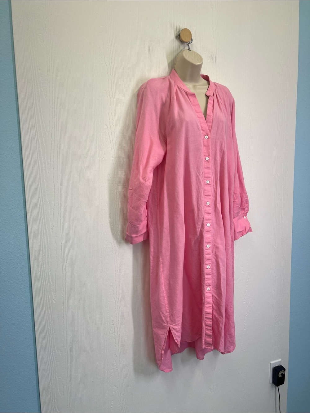 Zara - Pink Button Down Long Sleeve Oversized Lightweight Midi Dress Size Small - Picture 3 of 10